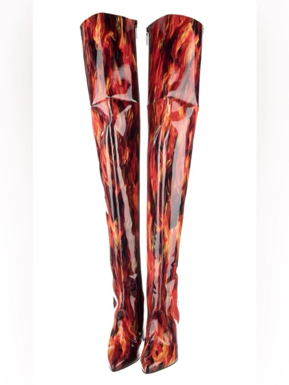 Marcell Von Berlin Over-the-Knee Patent Leather Flame High Heel Boots, size EU39